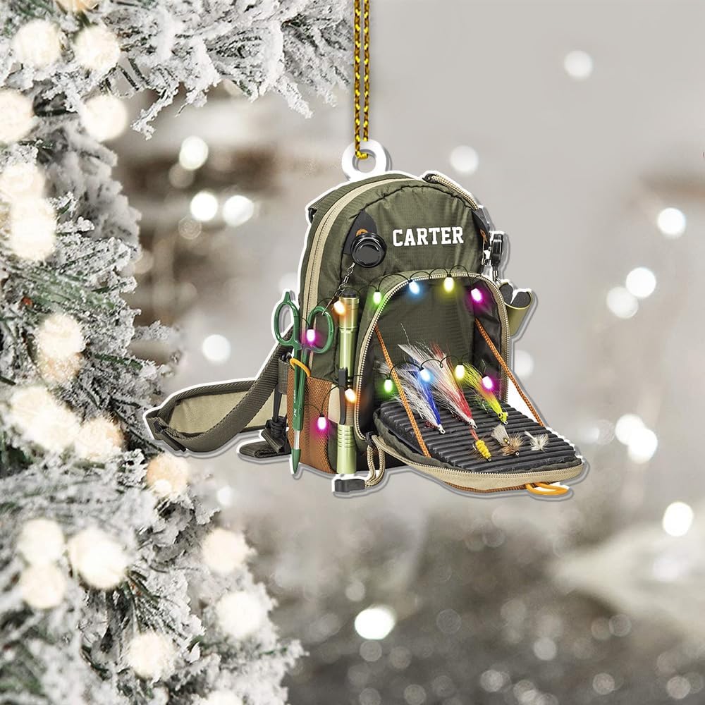 Fishing Tools Box Personalized Fishing Christmas Ornament Fish Ornaments for Christmas Tree Bass Fish Ornaments Fishingman Decor Flat 2D Hanging Tree Fisherman Dad Gift 139