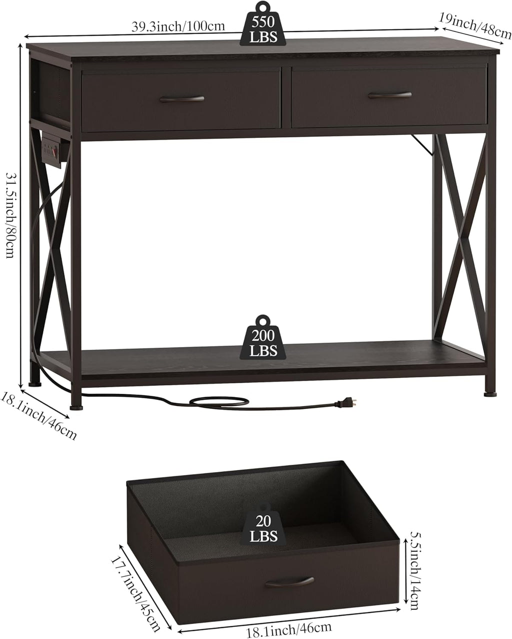 40-50 Gallon Fish Tank Stand，Aquarium Holder with Power Outlet and 2 Drawers，Heavy Duty Breeder Turtle Terrarium Stand Suitable for Turtle Tank, Reptile Terrarium, for Home Office (Black)