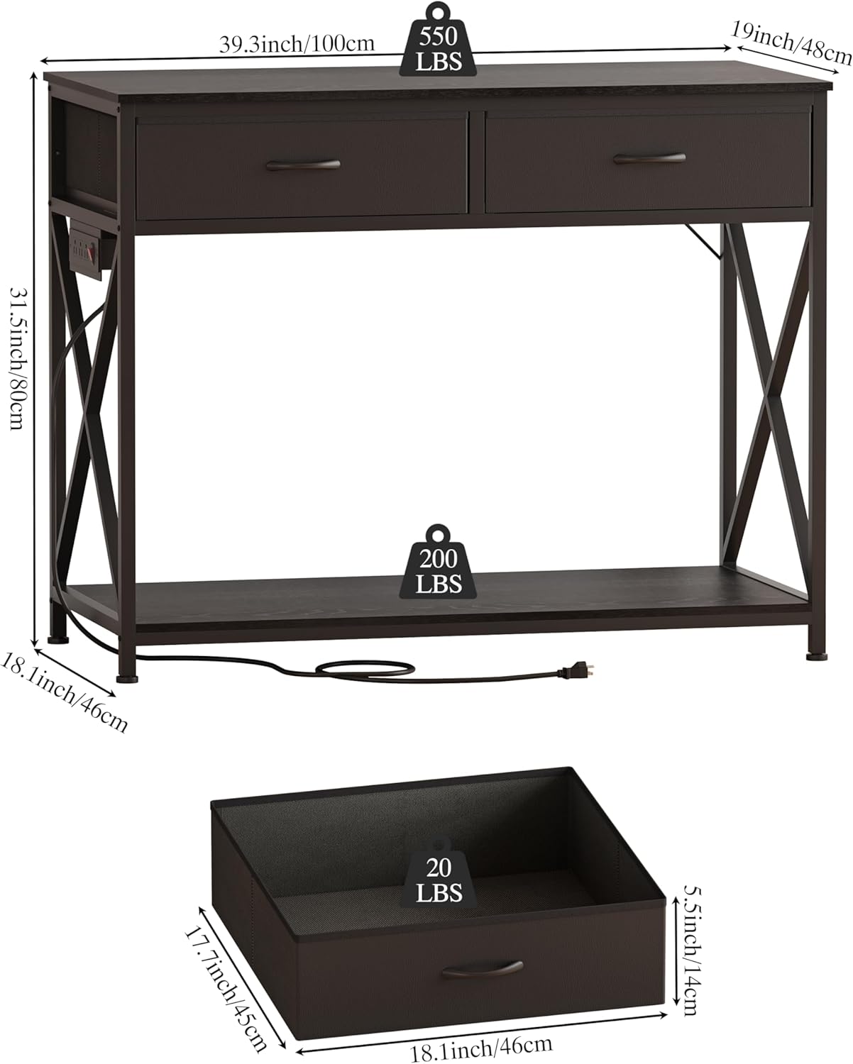 40-50 Gallon Fish Tank Stand，Aquarium Holder with Power Outlet and 2 Drawers，Heavy Duty Breeder Turtle Terrarium Stand Suitable for Turtle Tank, Reptile Terrarium, for Home Office (Black)