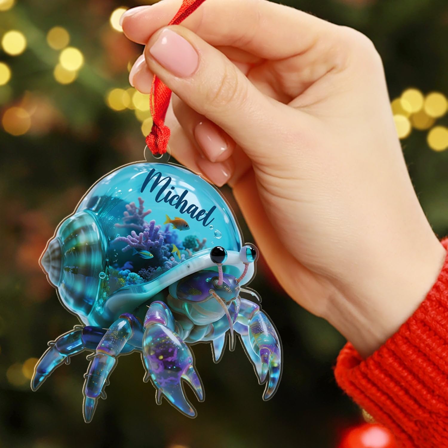 Hermit Crab Christmas Ornament Hanging, Personalized Name Sea Animal Shaped Acrylic Ornament, Coastal Christmas Decor 2025, Gift for Hermit Crab Lover, Custom Name Crabs Ocean Fantasy Ornaments