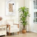 Artificial Plants, 6 Ft Dracaena Tree Faux Plants Indoor Outdoor Decor Fake Tree with Woven Seagrass Basket Plants for Home Decor Office Living Room Porch Patio Housewarming