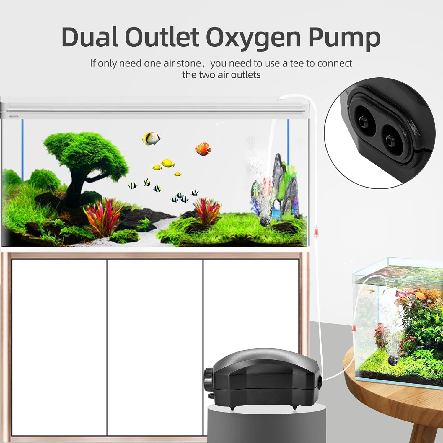 Aquarium Air Pump Single Outlet/Dual Outlet Adjustable Aerator with Accessories for 10-100 Gallon Fish Tank