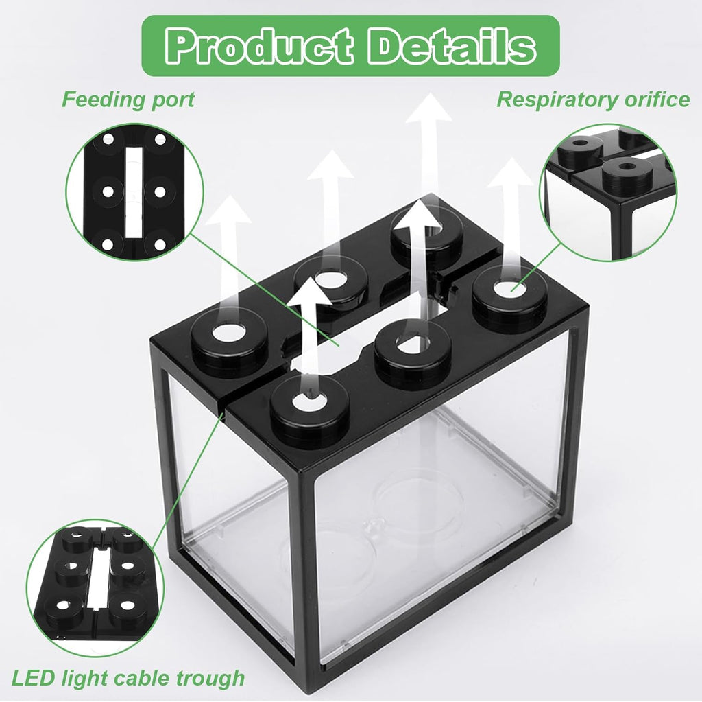 4PCS Plastic Small Betta Fish Tank, 0.6 Gallon Stackable Fish Bowl, Cube Fish Aquarium Tank for Shrimp, Turtle, Small Crab (Black)