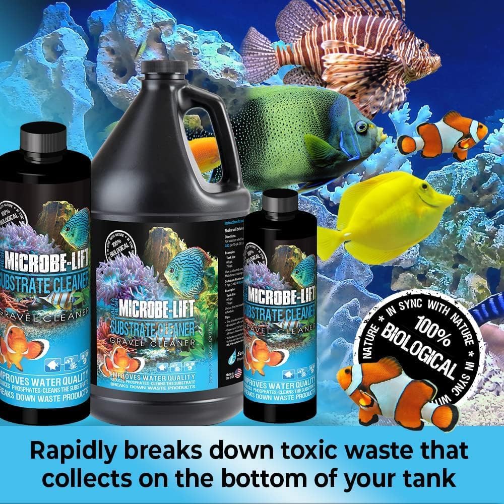 MICROBE-LIFT Gravel & Substrate Cleaner for Saltwater Aquarium and Freshwater Tanks, Tank Cleaner and Aquarium Water Conditioner, Clarifies Water, Reduces Sludge, Aquarium Supplies, 8 Ounces (GSC08)
