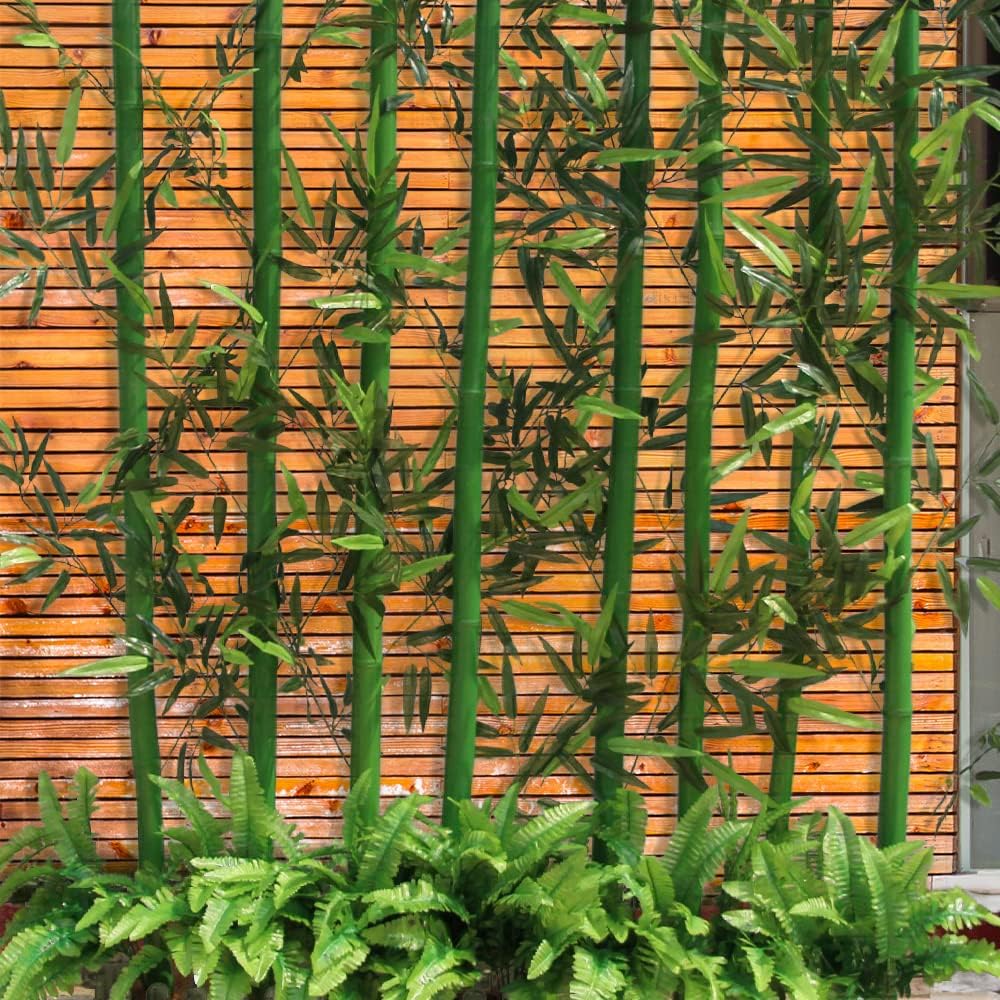 20Pcs Artificial Bamboo Leaves Fake Green Bamboo Stick Greenery Plant for Hotel Home Shelf Wall Farmhouse Bamboo Forest Wind Decoration
