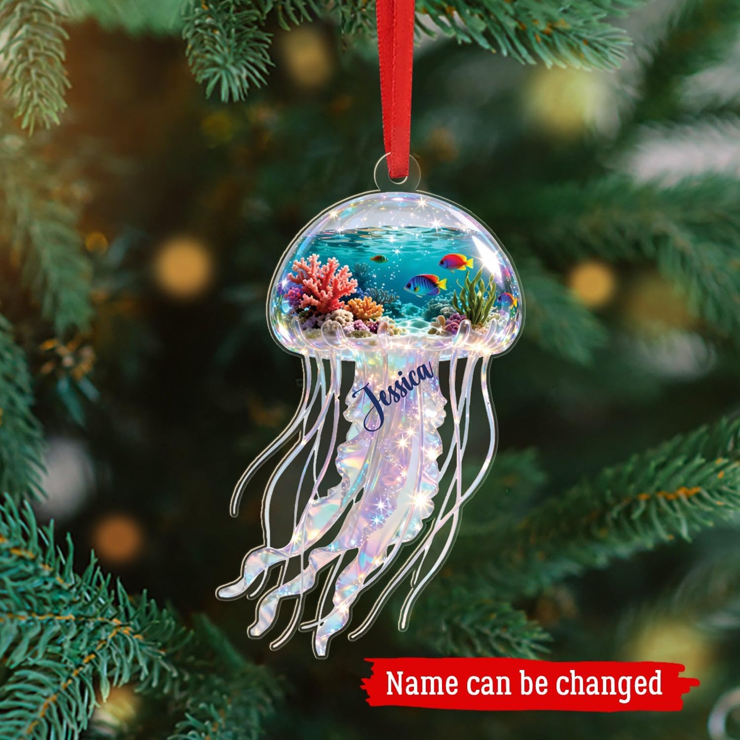 Jellyfish 2D Flat Acrylic Ornament, Personalized Sea Animal Christmas Ornament, Animal Under The Sea Keepsake, Gift for Grandkids Baby Bestie, Custom Name Jellyfish Christmas Ornaments 2025