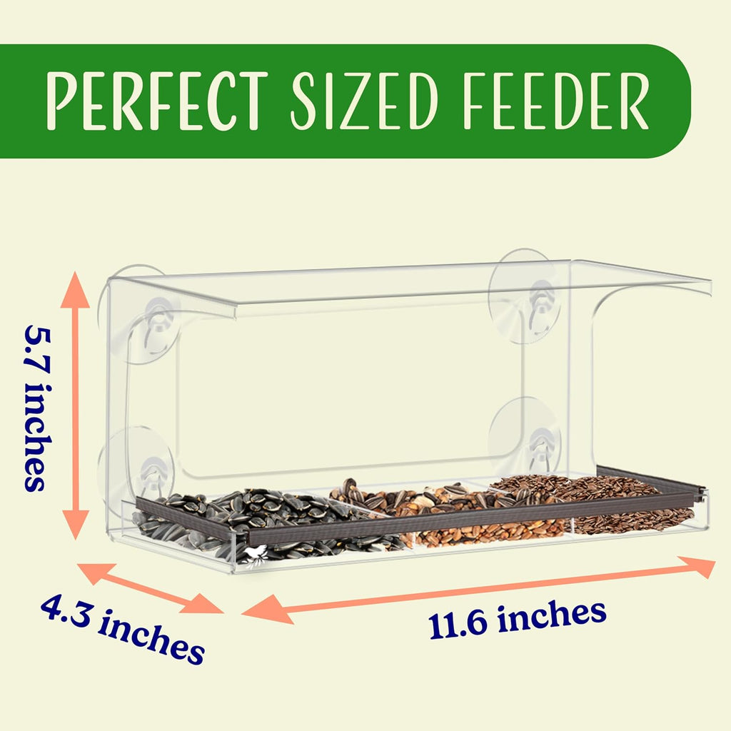 Clear Window Bird Feeder - Sturdy & Easy to Install with Strong Suction Cups-Detachable Design for Effortless Cleaning-Perfect Wildlife Watching by Cats, Kids & Elderly-Window Bird Feeders for Outside