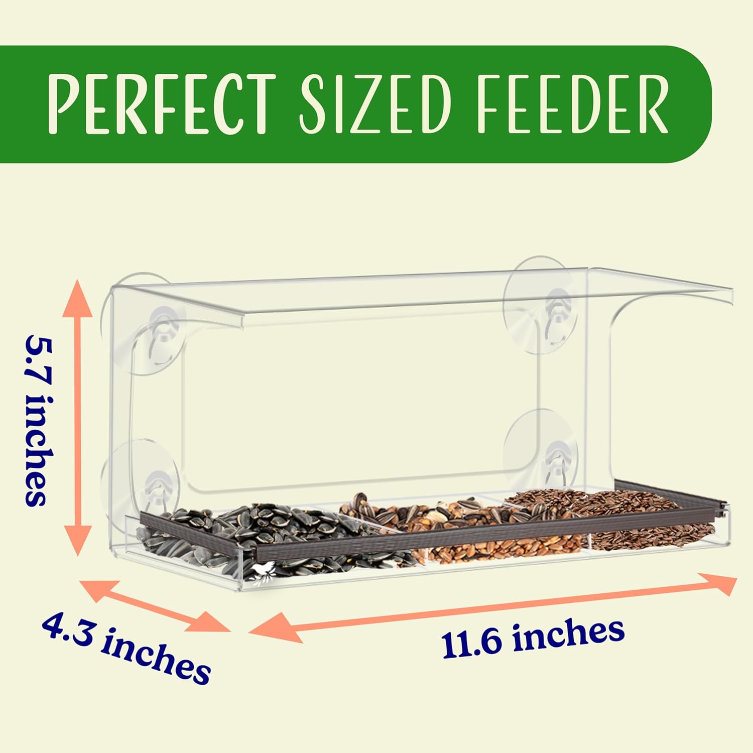 Clear Window Bird Feeder - Sturdy & Easy to Install with Strong Suction Cups-Detachable Design for Effortless Cleaning-Perfect Wildlife Watching by Cats, Kids & Elderly-Window Bird Feeders for Outside