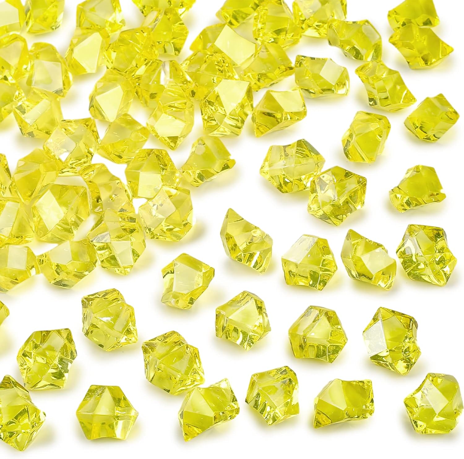 DomeStar Yellow Fake Ice Rocks, 150PCS Acrylic Gems Crystals Plastic Diamonds Fake Ice Cubes for Vase Fillers DIY Craft Wedding Photography Prop Display Table Scatter Home Amalfi Coast Decorations