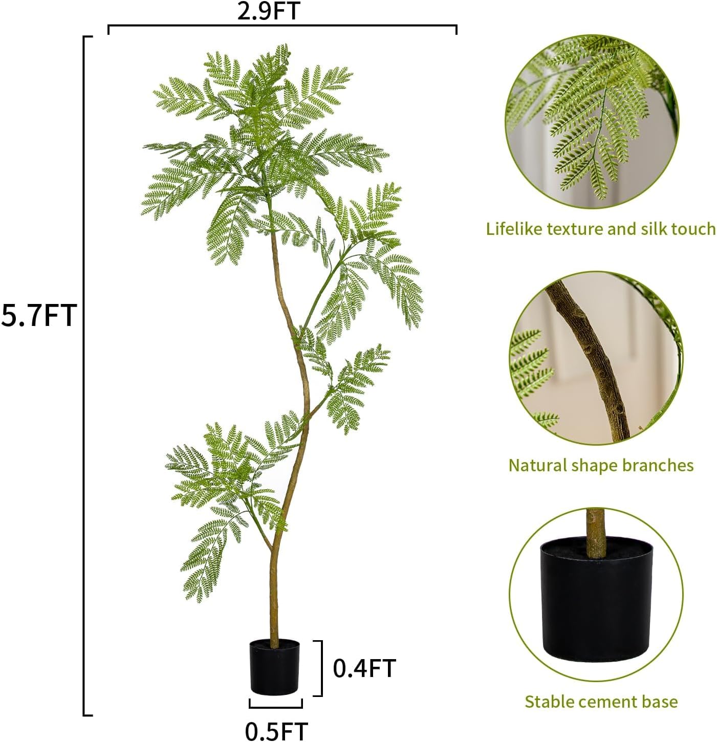 5.7FT Artificial Tree Fake Jacaranda Tree,Faux Tall Tree Lifelike Green Leaves Large Plants Indoor Fake Trees for Home Decor