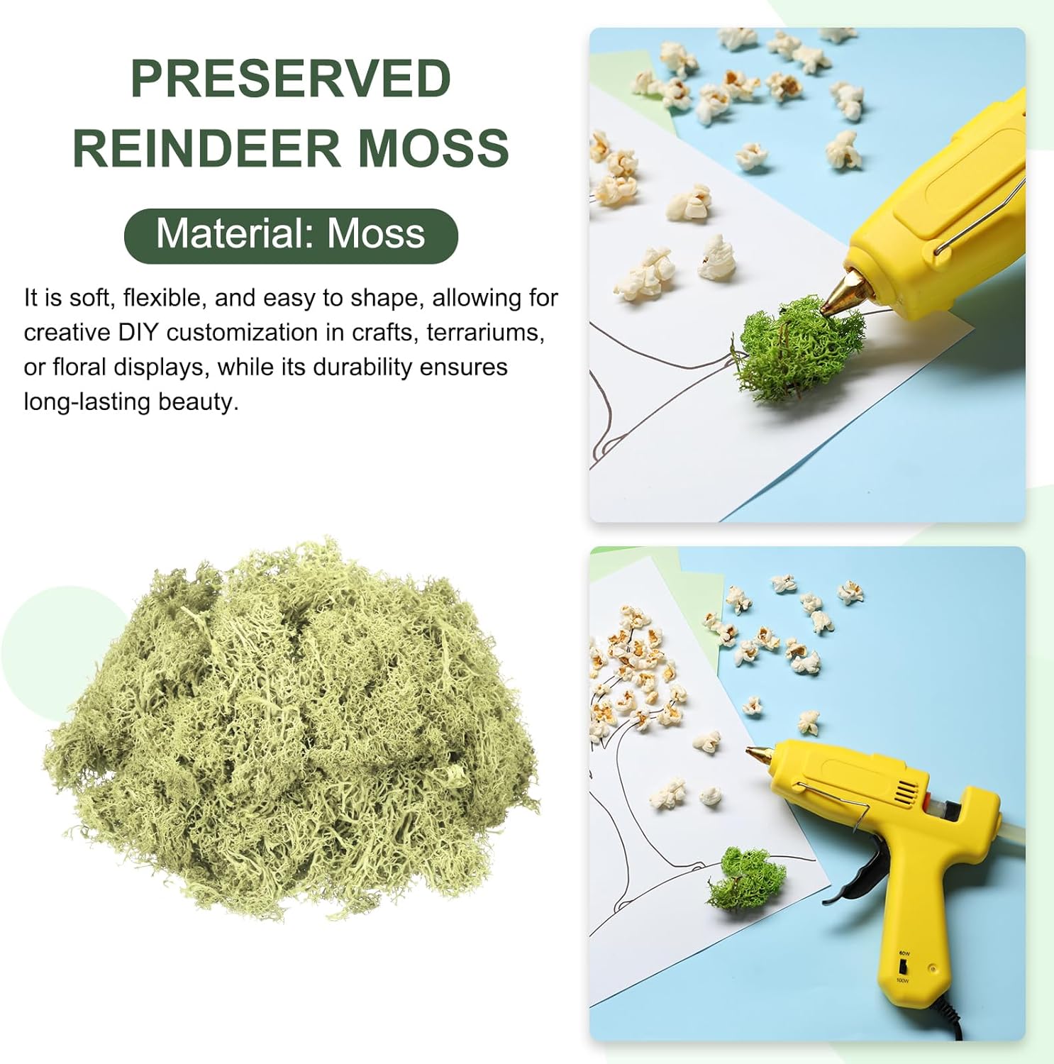 MECCANIXITY 4.6oz Preserved Reindeer Moss, Light Bright Green Decorative Artificial Fake Moss for Potted Plants Indoor Crafts Lichen Centerpieces Decor