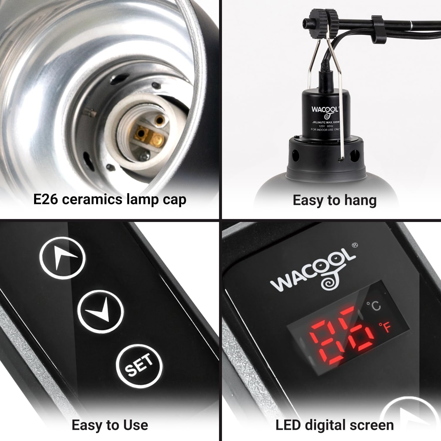 Reptile Light Fixture with Dimming Thermostat, 5.5 Inch Deep Dome Reptile Heat Lamp Fixture with Temperature Controller