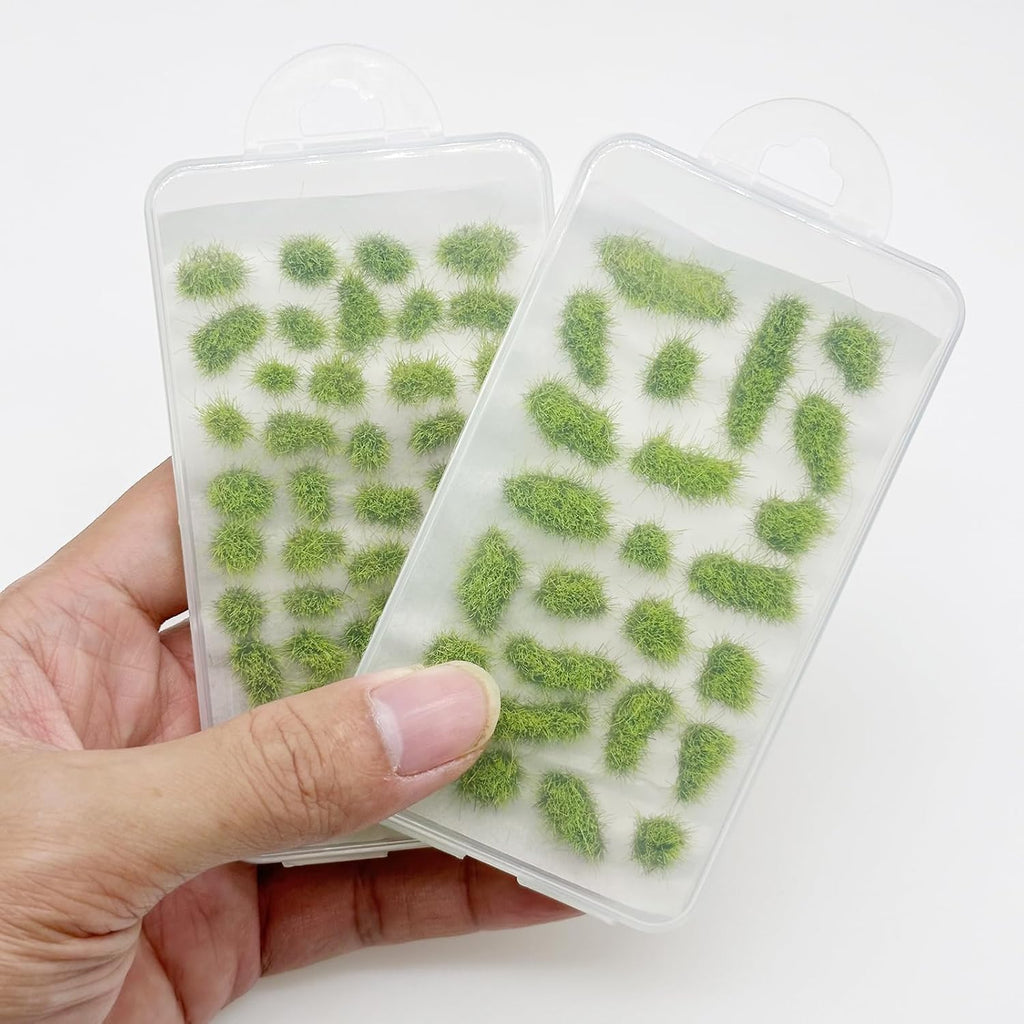 Woohome 78 PCS Static Grass Tuft 2 Size Model Grass Tufts Green Miniature Grass Tuft Railway Artificial Grass Terrain Kit for DIY Model Railway Fairy Garden Diorama Scenery