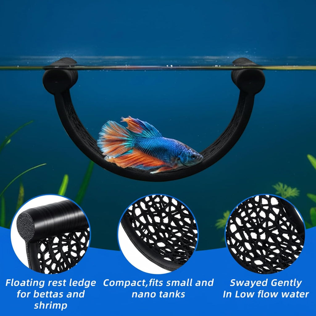 Black Betta Fish Hammock, Aquarium Floating Rest Platform for Small Fishes Floating Bed for Small Fish Betta Hammock Fishes Tank Accessories for Shrimp Fishs Bettas (Black)