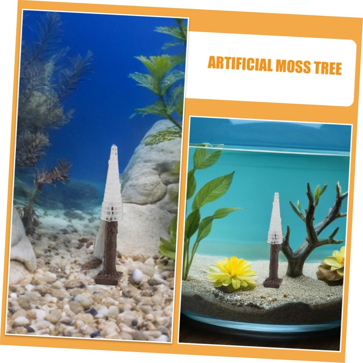 2pcs Christmas Moss Trees Aquarium Decoration Artificial Fish Tank Plants Low Maintenance Moss Tree Aquarium Centerpiece for Betta Fish and All Tank