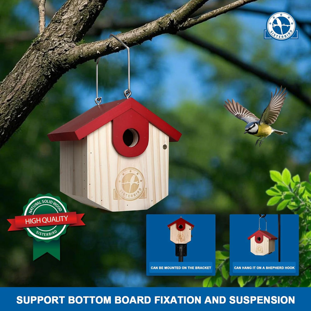 Wren Bird Houses for Outside Cedar Hanging Birdhouses for Outdoors 1-1/8" Entrance Hole Bird Houses for Outside Clearance Wooden Nesting Box Chickadee Predator Guard, Red