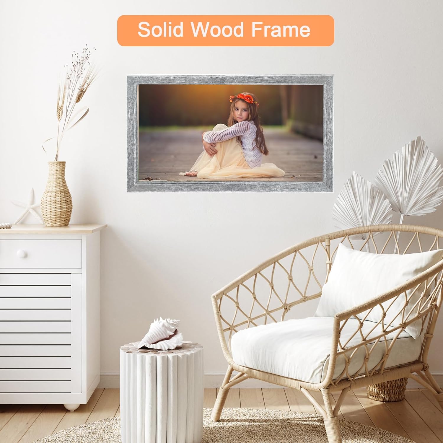 11x22 Wood Frame Gray, Rustic Natural Grey Wooden 22x11in Poster Picture Frame, Distressed 11 x 22inch Woodgrain Gallery Photo Frame with HD Plexiglass, Horizontal Vertical Wall Mounting Display 1pcs