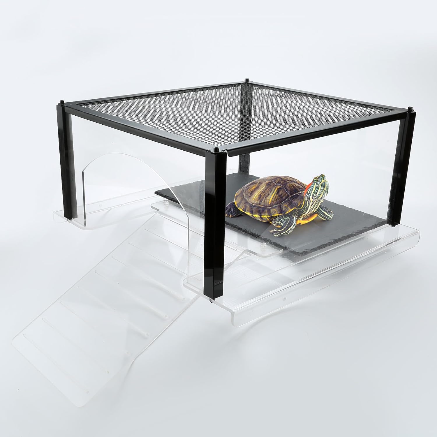 Slate Rocks for Turtle Basking Platform 15.1 x 9.5 inch, Natural Rock Reptile Food Bowl Tortoise Feeding Dish Habitat Décor