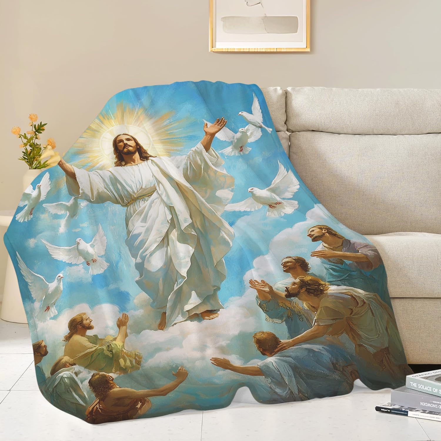 Jesus Blanket Christian Faith Religious Bible Verse Inspirational Scripture Throw Catholic Spiritual Gifts for Adults Women Men Kids Girls Boys Plush Fuzzy Fleece Blanket Decor 60''X80''