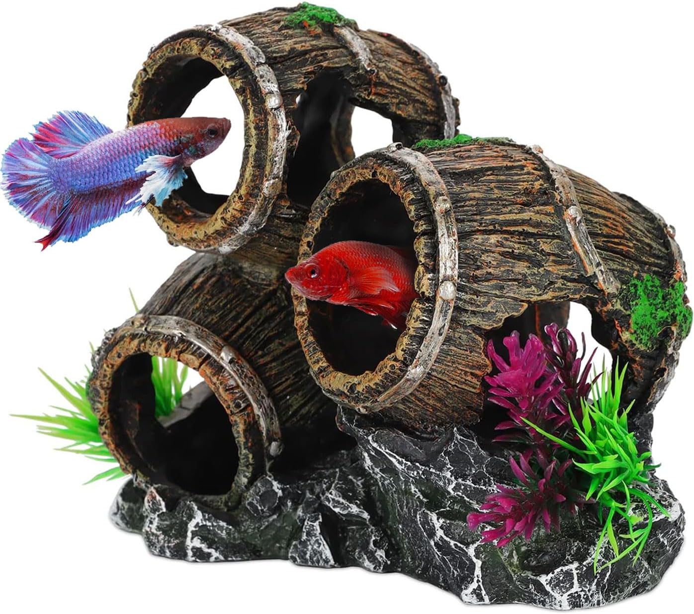 UNEAK - Aquarium Decorations Three Stacked Broken Barrels Fish Tank Decoration Ornament Landscaping Over Rocks Cave Saltwater Freshwater Small & Medium Fish Garden Pond Ornaments Resin