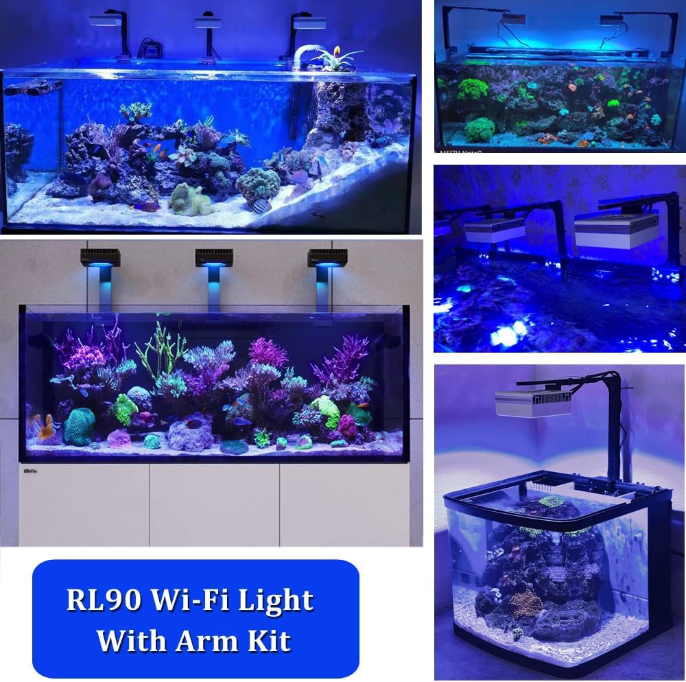 Popbloom RL90 Aquarium LED Reef Light, Smart-APP Control Full Spectrum Marine LED for Saltwater Coral Fish Tanks (Black-with 2nd Arm Kit)