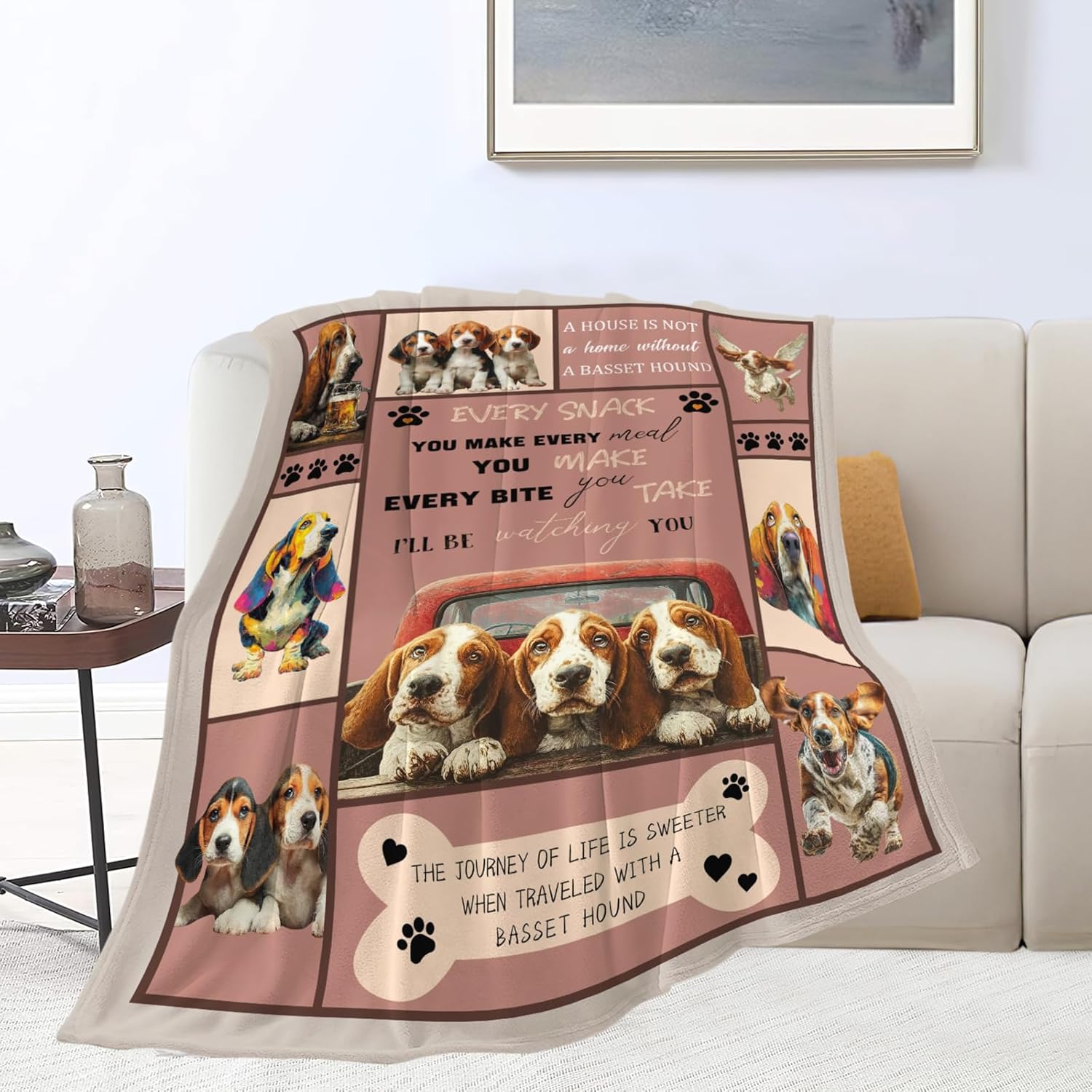 Basset Hound Throw Blanket Basset Hound Puppy Stuff Gifts for Dog Lover Kids Girls Boys Adults Women Men Soft Cozy Warm Plush Fluffy Fuzzy Fleece Blanket Decor 40''X50''