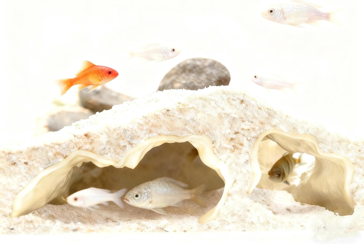 Aquarium Cave Tunnel 3D Printed, 6.7" Under Gravel Fish Hideout, Sinking Substrate-Friendly Decor with Viewing Ports for Pleco, Shrimp & Corydoras