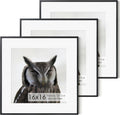 Fun Memories 16x16 Metal Picture Frame with 12x12 Mat, Brushed Aluminum Finish, Tempered Glass Front, and Attached Hanging Hardware - Wall Display Frames for Vertical or Horizontal Set of 3 - Black