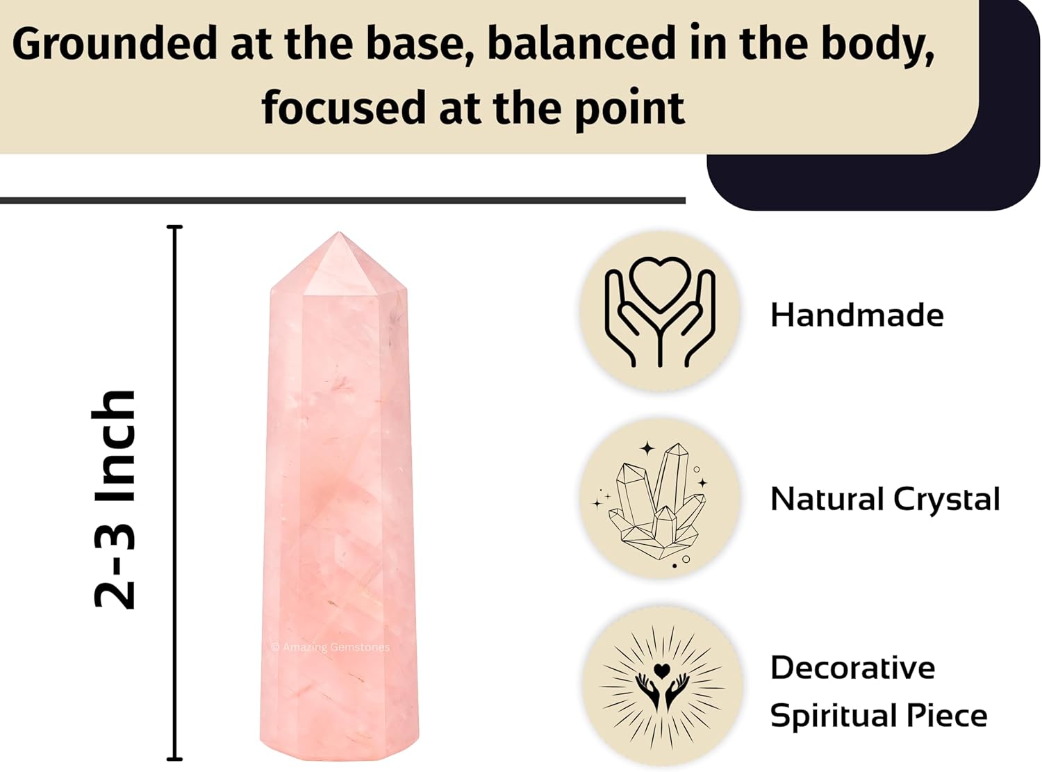 Amazing Gemstone Star Rose Quartz Crystal Towers - Natural Healing Crystal Point Obelisk for Reiki Healing and Crystal Grid (2" to 3" Inch)