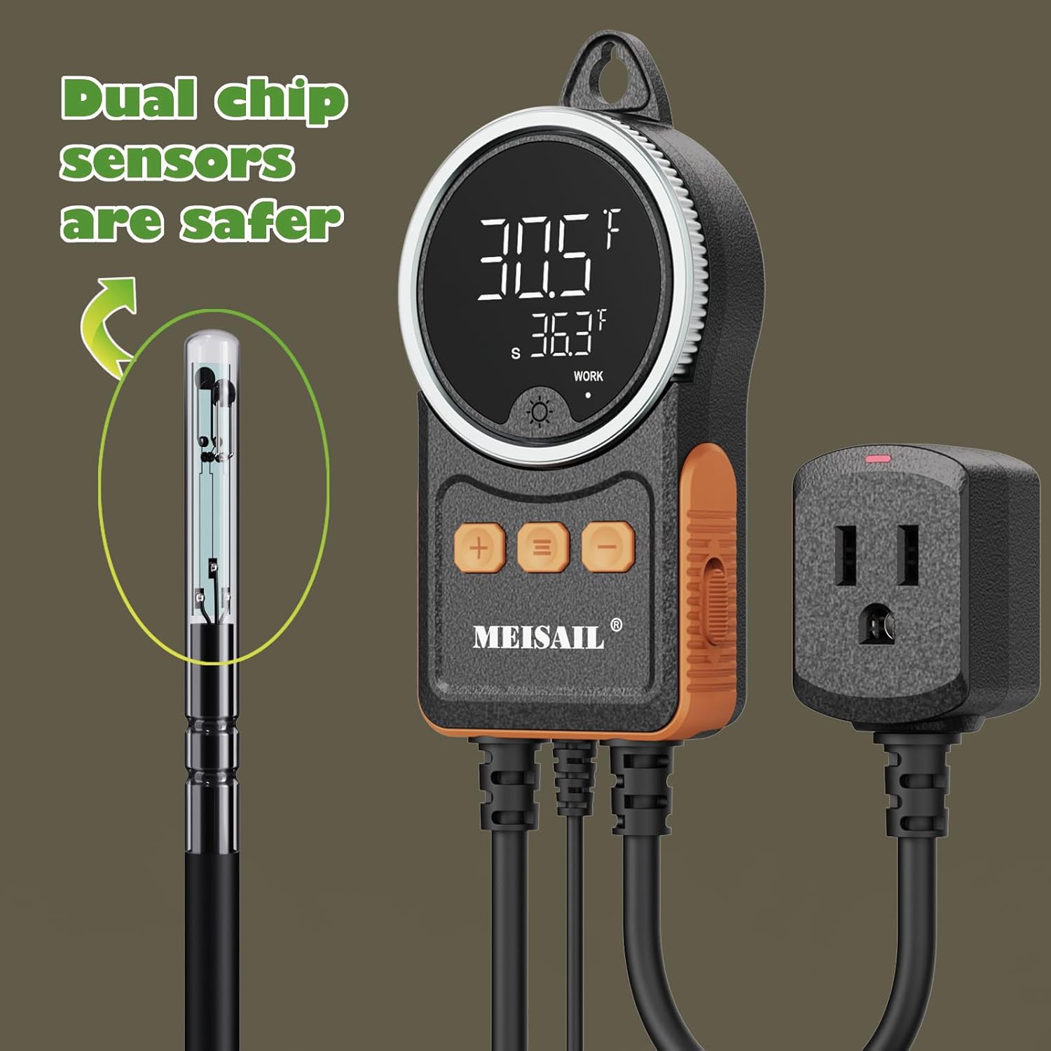 Temperature Controller, for Aquaculture or Plant Seedling, Pet Temperature Controller, Reptile Thermostat, with Overheat Protection and Dualensor Smart Protection