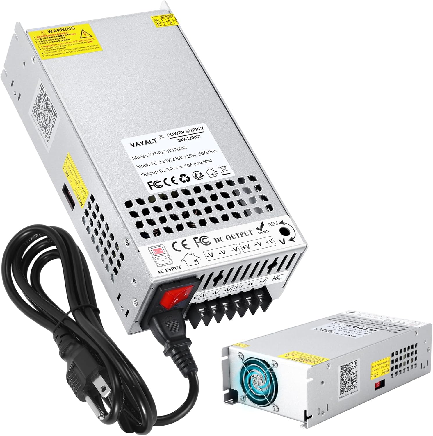 VAYALT 24V 50A 1200W DC Switching Power Supply, Universal Regulated Switching AC 110V/220V to DC 24V Transformer, Power Supply for Industrial, CCTV, Computer Project, 3D Printer, LED Strip Light