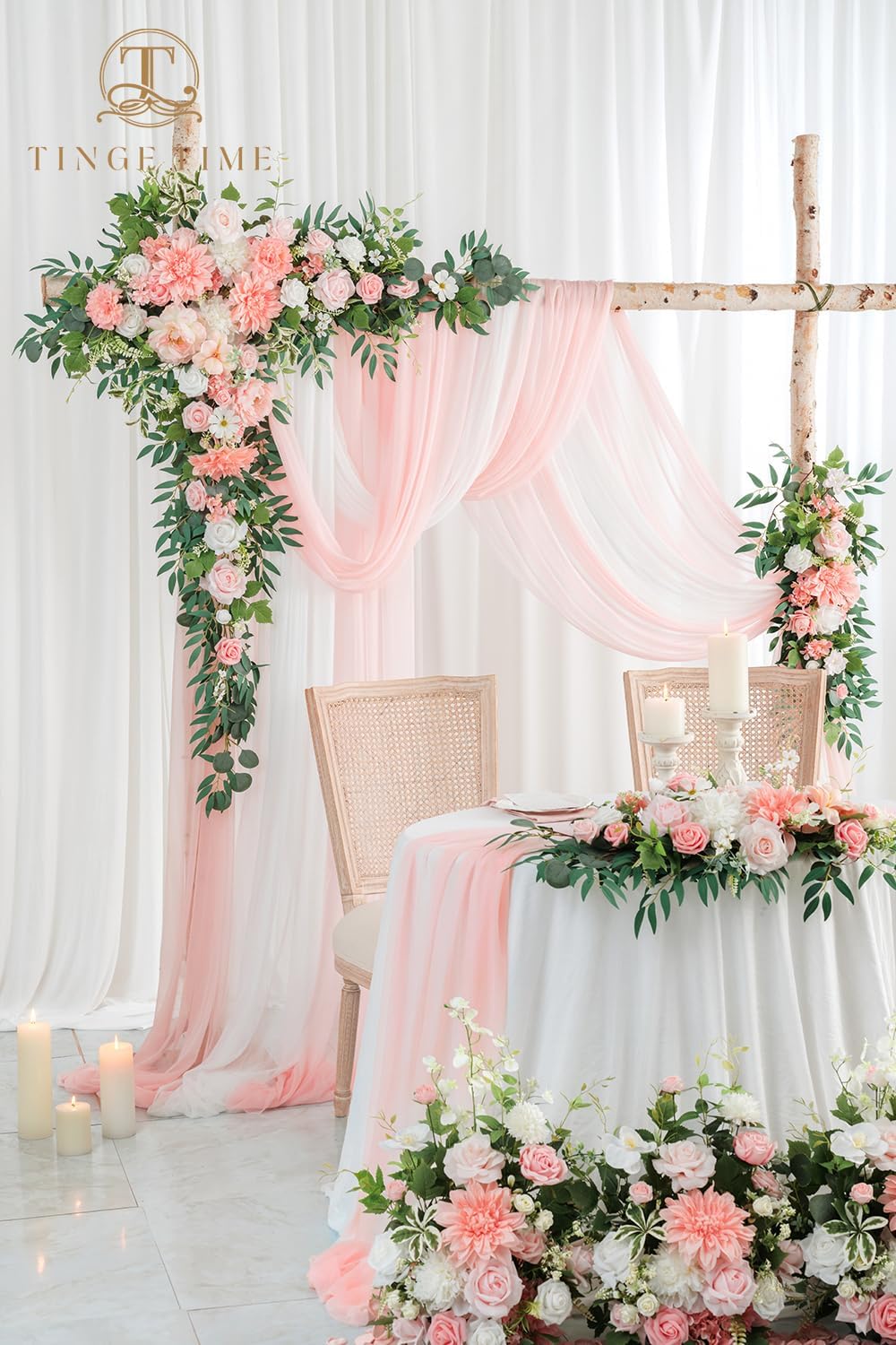 TINGE TIME Artificial Arch Flowers Kit Pack of 5, Wedding Decorations for Reception with Hanging Flowers, Wedding Arch Silk Floral Arrangements Ceremony Backdrop Bridal Shower Outdoor Party Decor