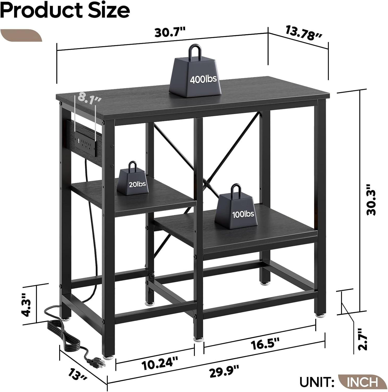 Bestier 20-29-37 Gallon Fish Tank Stand with Power Outlet, 30x13 Metal Aquarium Stand with Filter Storage, 6-Leg Reptile Tank Stand with 3-Tier Adjustable Storage Shelves, 400LBS Capacity, Black Oak