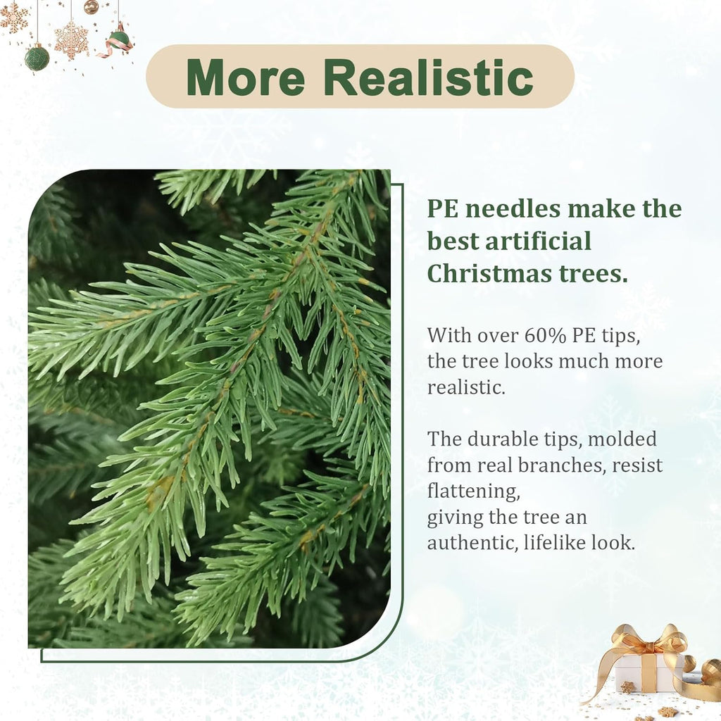 5ft Artificial Christmas Tree with 2231 PE Needles, More Realitic, Unlit Premium Spruce Fake Xmas Trees, Green, Hinged Branches, Foldable Metal Stand