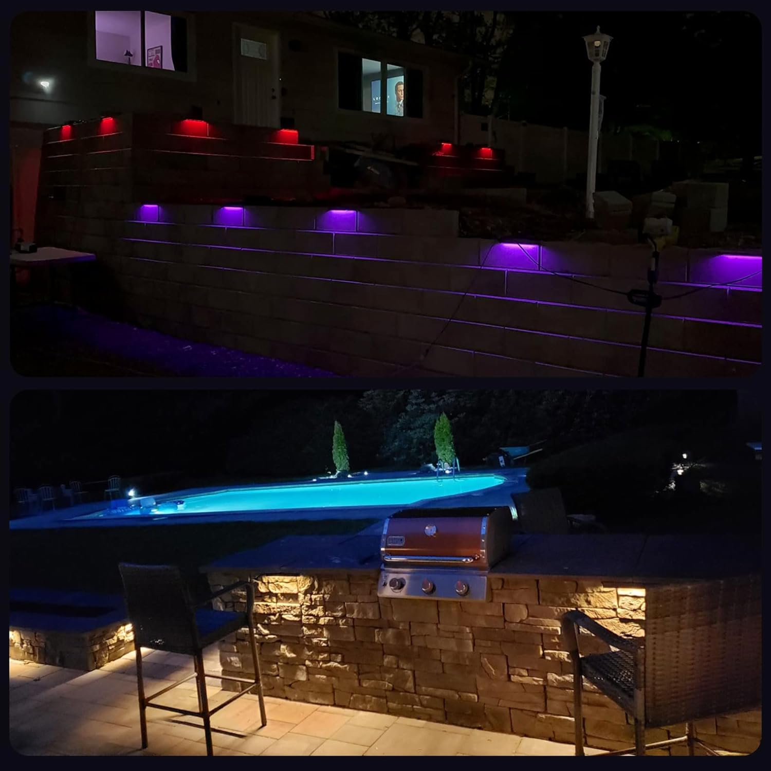 8 Pack 7 inch RGB LED Hardscape Lighting Step Lights Retaining Wall Lights with Color Changing & Warm White Mode Low Voltage Landscape Paver Lights Waterproof Deck Lights for Outside Stairs Yard