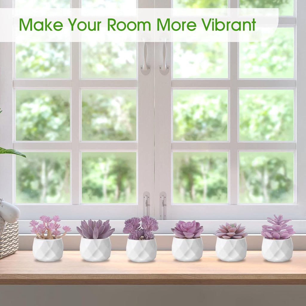 ZINHO Fake Succulent Plant Set 6 PCS Artificial Succulent Plants for Desk Realistic Faux Succulents in Plastic Pots Mini Colorful Succulent Decor for Bedroom Bathroom Office Shelf Decor (Purple)