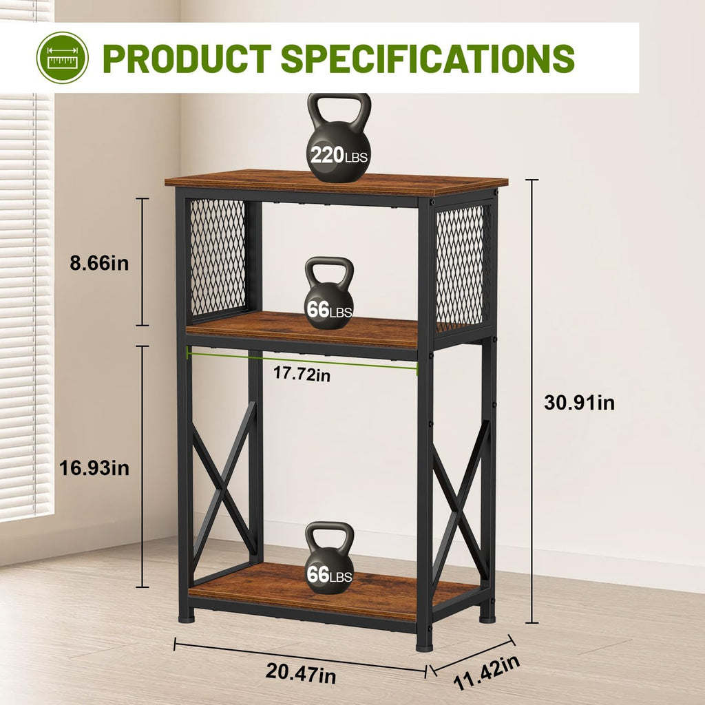 Snughome 10 Gallon Aquarium Stand with Storage, 3 Tier Heavy Metal Fish Tank Stand Shelf 20.47" x 11.42" x 30.91", Rustic Brown