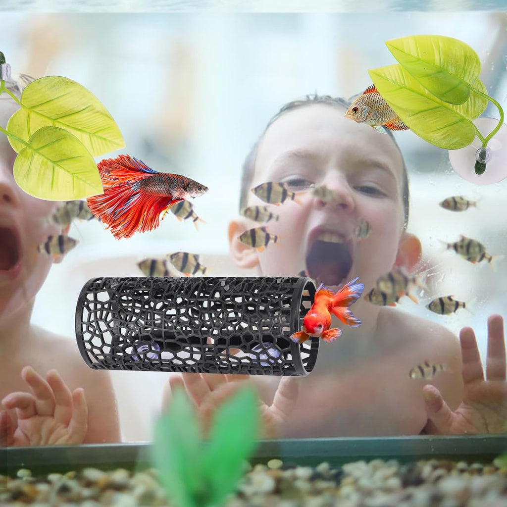 3 Pcs Betta Fish Hammock, Betta Fish Tunnel with Suction Cups and Plastic Plants Leaf for Aquarium Tank
