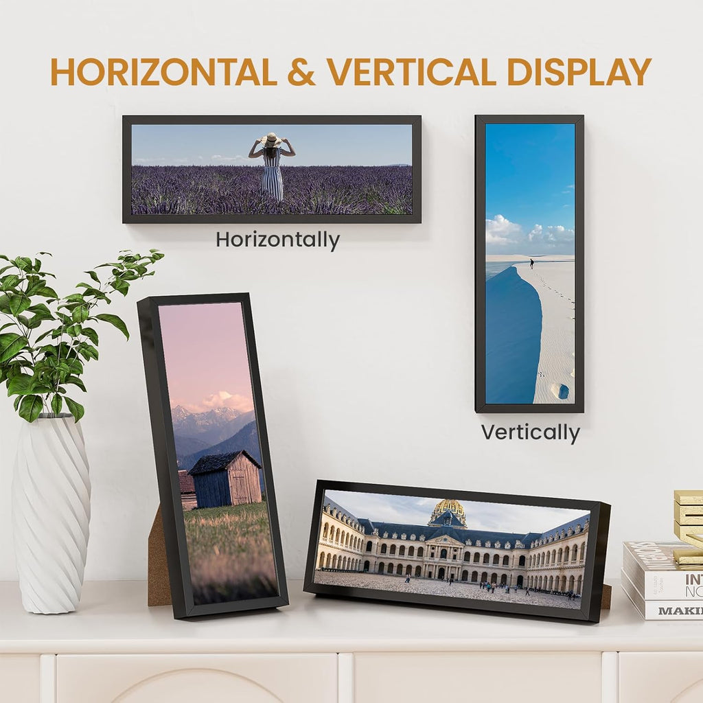 4x11 Aluminum Metal Picture Frame,Tempered Glass Black Photo Frame 4x11 for Family Photo,Posters,Art,Document to Wall Mount Horizontally or Vertically