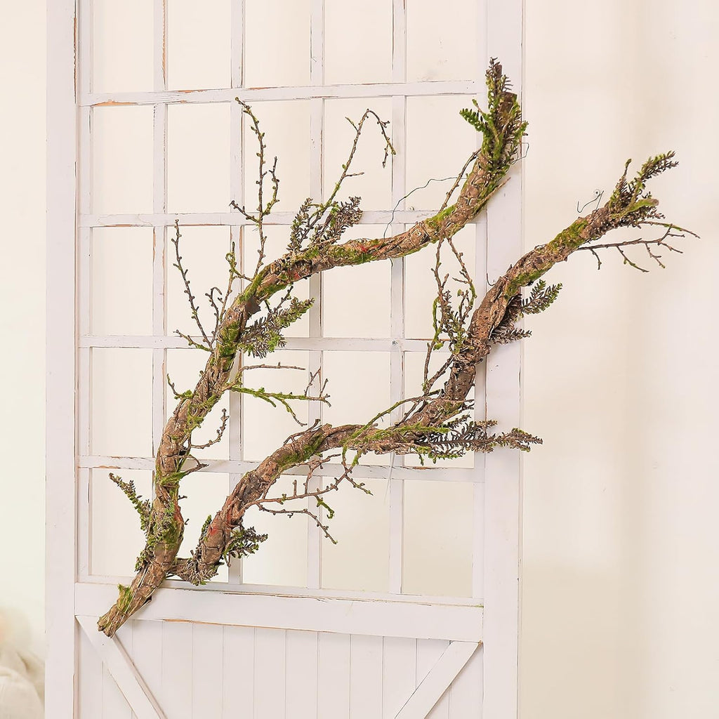 2Pcs 39.4inch Thick Bendable Artificial Tree Trunk Fake Large Wood Branches Twig Moss Grape Vine Garland Twisted Stick For Craft Terrarium Outdoor Hanging Mantel Reptile Climbing Wall Christmas Decor