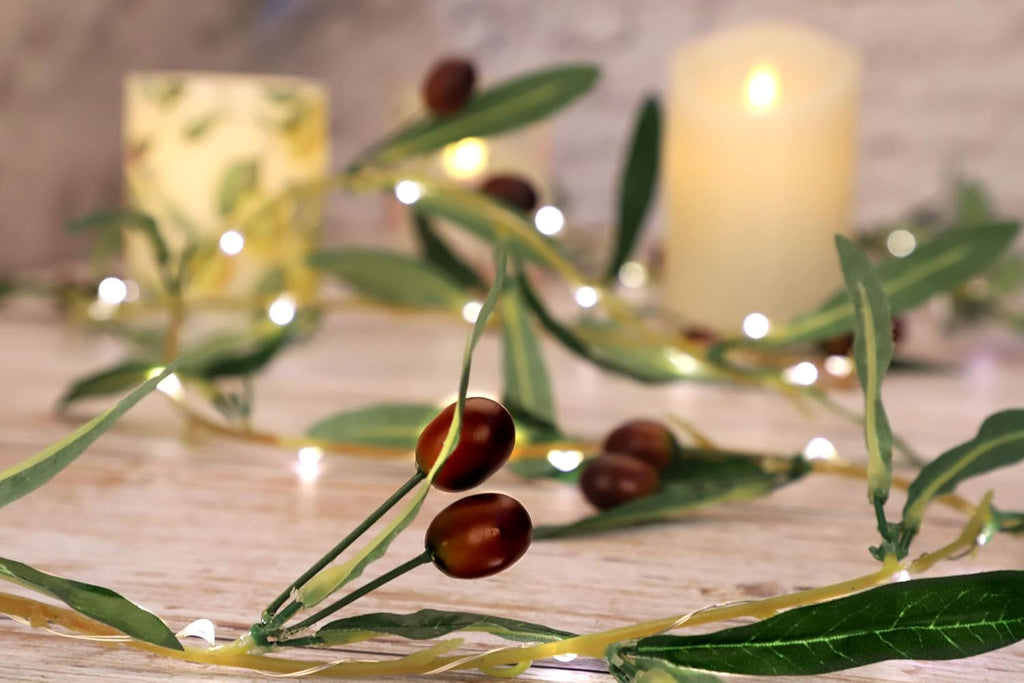 Impress Life Olive Branch Garland String Lights 10FT 40 White LED Battery USB Operated Lighted Twig Vine with Timer for Christmas Thanksgiving Party Spring Decoration