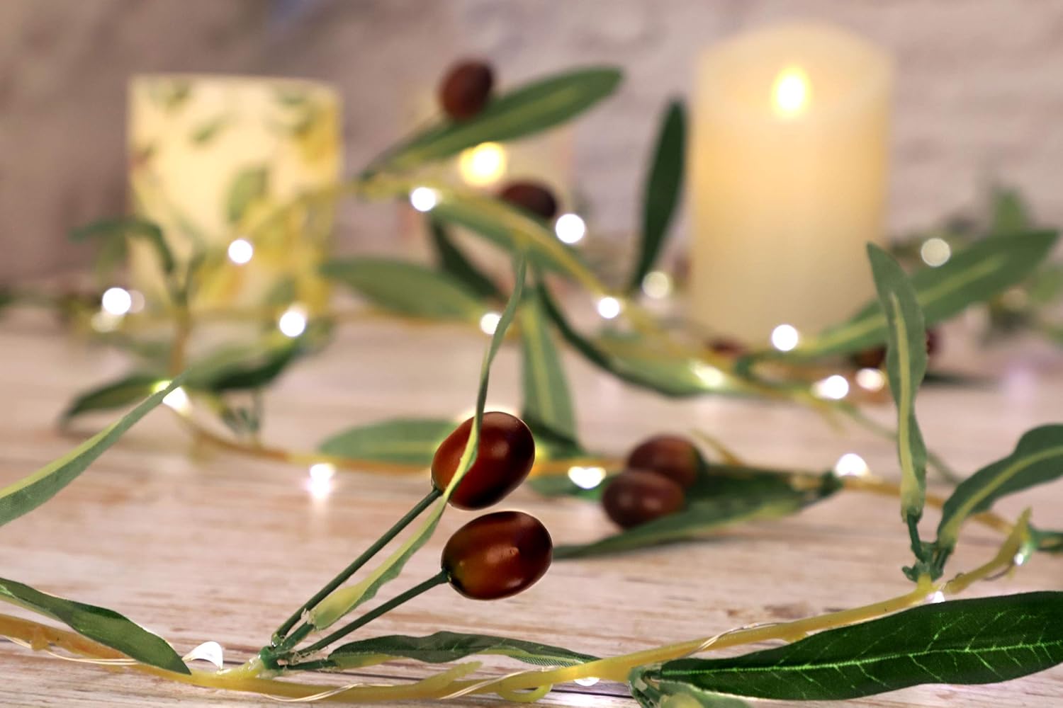 Impress Life Olive Branch Garland String Lights 10FT 40 White LED Battery USB Operated Lighted Twig Vine with Timer for Christmas Thanksgiving Party Spring Decoration