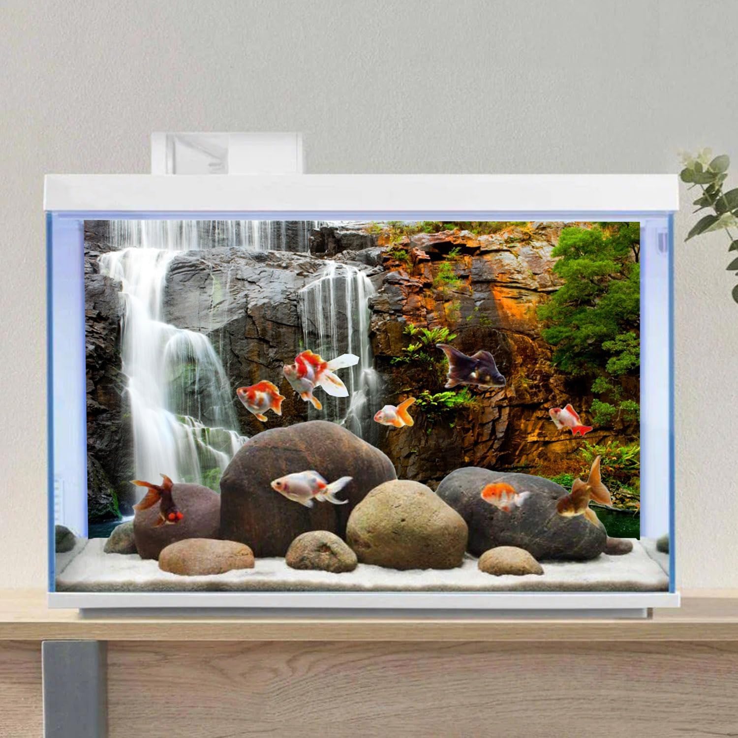 AWERT 24x12 inches Waterfall Terrarium Background Tropical Aquarium Background Mountain Lake Reptile Habitat Background Durable Polyester Background
