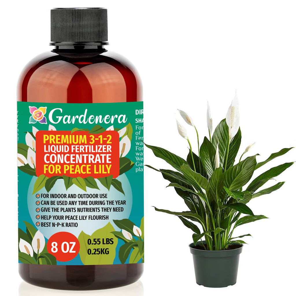 Premium Liquid Peace Lily Plant Fertilizer - 3-1-2 Concentrate for Indoor Plants and Flowers by Gardenera | Organic Plant Food for Peace Lily - 8oz