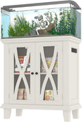 20 Gallon Fish Tank Stand with Cabinet Storage and Power Outlets (4 AC 2 USB), Farmhouse Aquarium Cabinet with Adjustable Shelves, MDF Frame, 298LBS Capacity, Beige