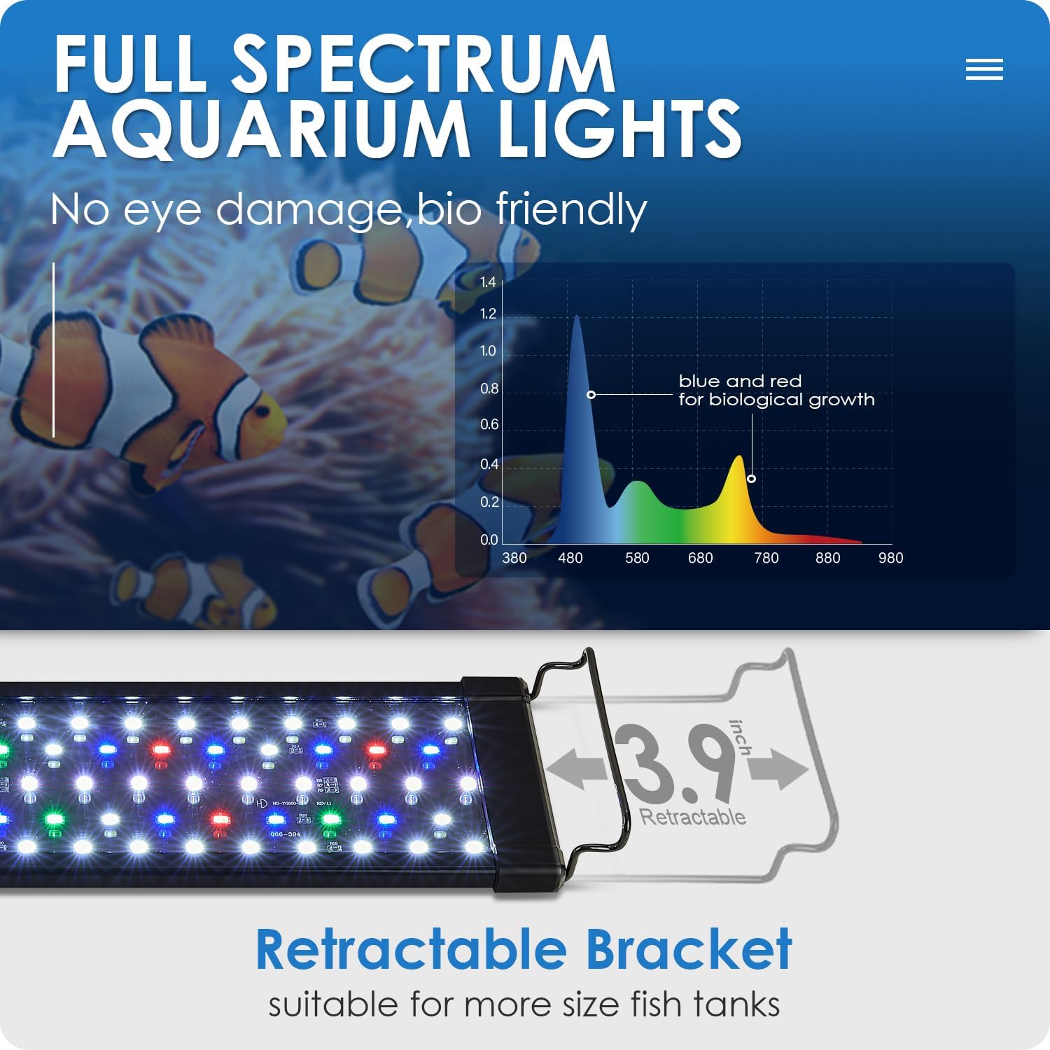 Aquarium Light, 18W 24/7 Natural Mode Aquarium Light, Sunrise/Daylight/Moonlight Mode and Custom Mode with Expandable Bracket, Adjustable Timer and 7 Color Brightness for 18~24IN Fish Tank