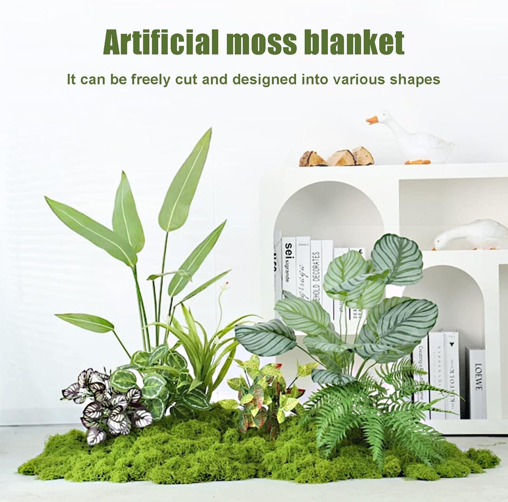 Artificial Green Moss Mat for Decoration Carpet Grass Wall, 19.68 * 39.37 inch Natural Decorative for Plants Indoor with Base Fabric, Preserved Moss Mat for Wedding, Floral DIY