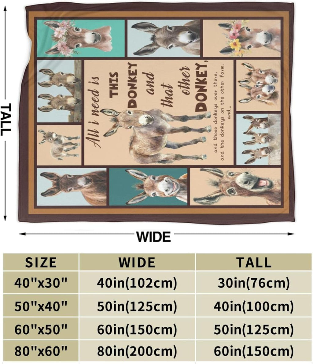 Donkey Blanket Donkeys Throw Blanket Flannel Stuff Merch Cozy Decor Fleece Plush Fuzzy Warm Soft Lightweight Bedding Gifts for Lover Girls Women Men Boy Couch Sofa 50"X40"