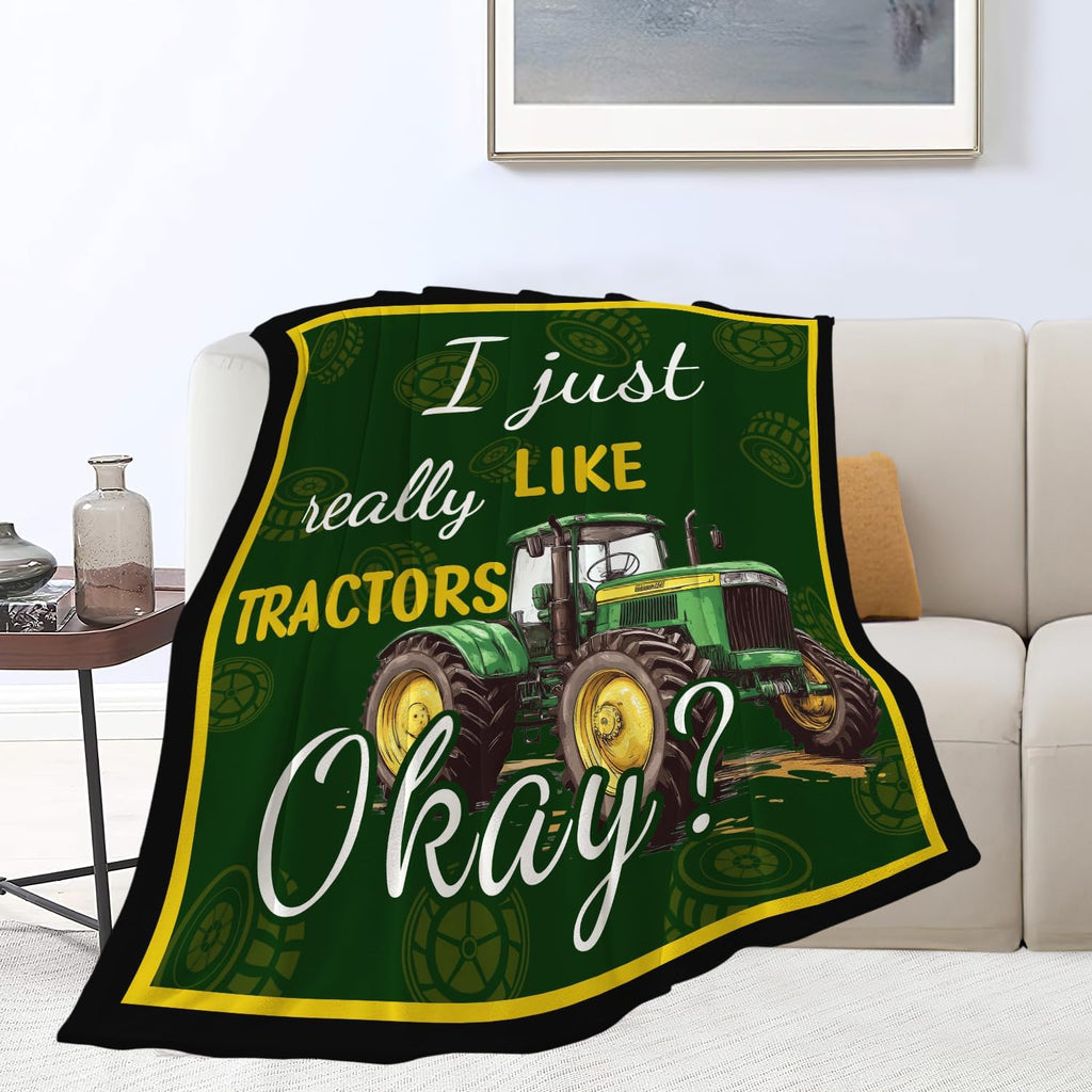Tractor Blanket Farm Green Tractor Throw Blanket Gifts for Women Girls Men Boys Kids Adults Super Soft Cozy Plush Fluffy Fuzzy Fleece Blanket Decor 60''X80''