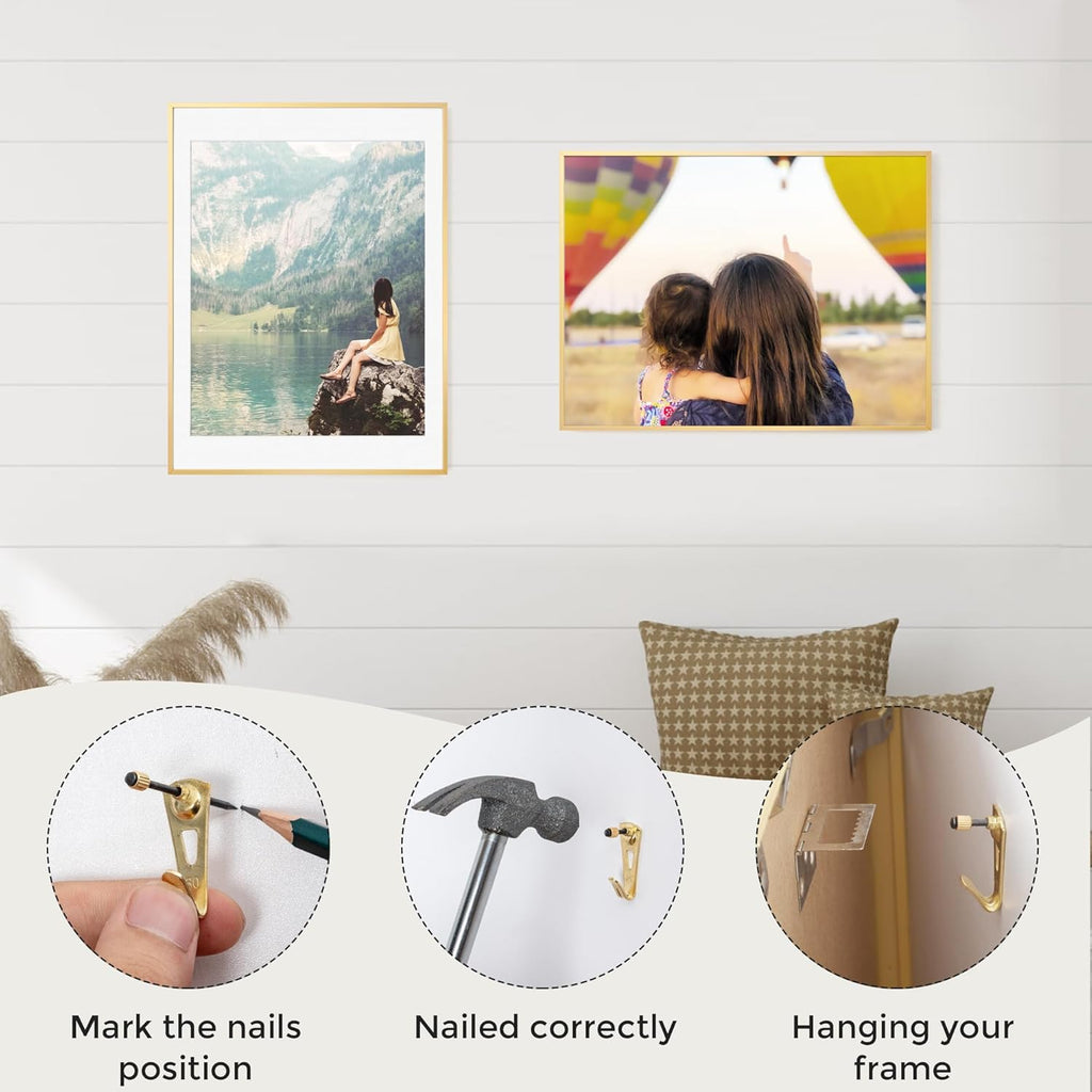 Fun Memories 22x28 Metal Picture Frame with 18x24 Mat, Brushed Aluminum Finish, Tempered Glass Front, and Attached Hanging Hardware - Wall Display Frames for Vertical or Horizontal Orientation - Gold